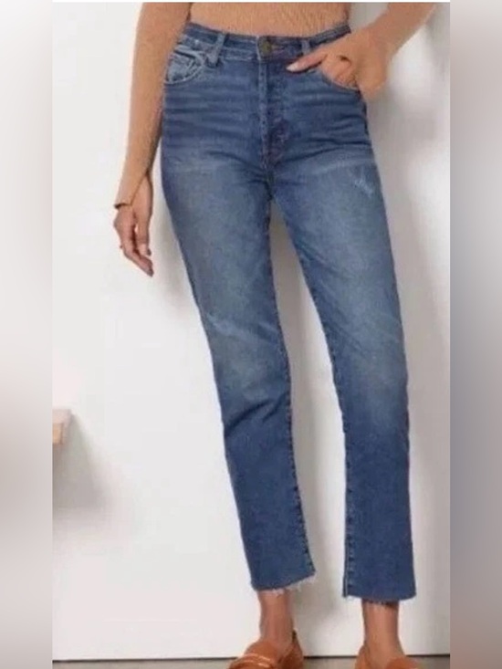 Evereve Denim - Evereve the Ever Straight cropped High-Rise Straight Leg Jeans  raw hem